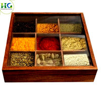 Boîte à épices en bois sculpté à la main avec dessus en verre, design luxueux artisanal indien, boîte à épices de cuisine à prix raisonnable