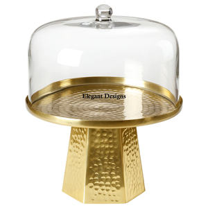 <b>Glass</b> <b>Dome</b> Metal Cake Stand Gold Plated Customized Size Fancy Luxury Eco-Friendly Elegant Designs Event Decorative Table Top Hot - Product Image 1