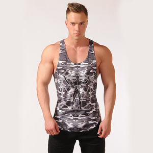 New Top Quality Active Wear Scalloped Hem Custom Blank Cotton Racerback <b>Singlets</b> Fitness Gym <b>Men</b> Tank Top - Product Image 4