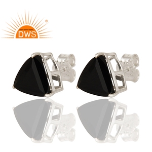 Latest Handmade Design Sterling Silver Natural Black <b>Onyx</b> Gemstone Trillion Stud <b>Earring</b> Jewelry For Women Gift For Her - Product Image 3