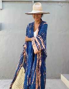 Diseñador de las mujeres de verano sin tirantes hasta el suelo rayón Kaftan ecológico Tie Dye estampado floral estilo dulce lavable Natural - Product Image 1