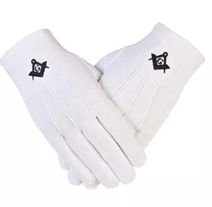 Guantes masónicos de uso diario Regalia 100% de algodón con cuadrado bordado dorado y emblema de brújula Color rojo - Product Image 5