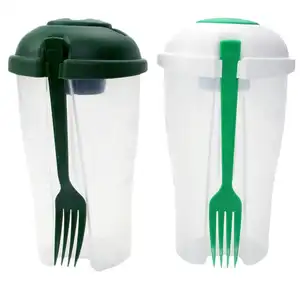 Groothandel Plastic Salade Shaker Fles Met Saus Cup En Vork