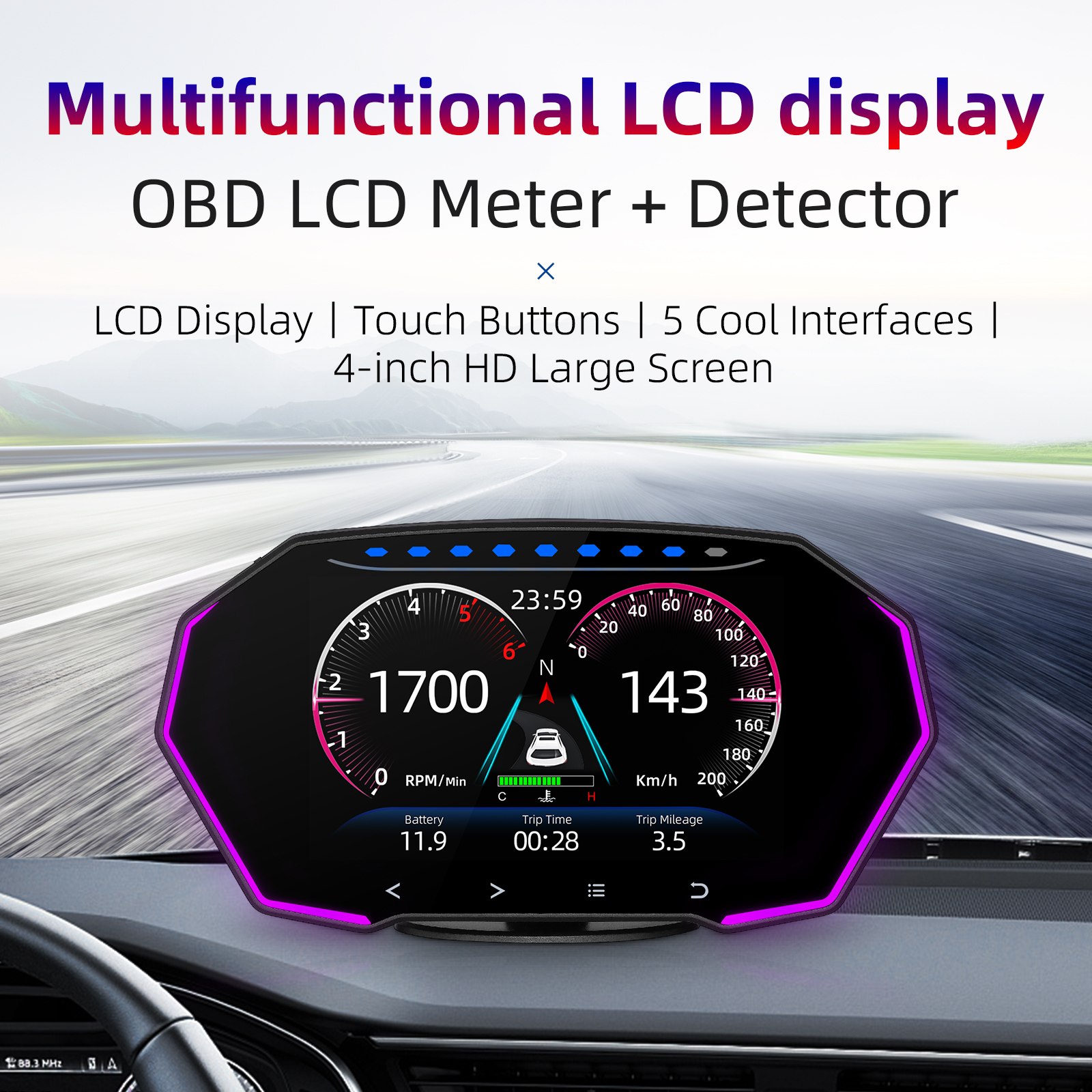 New Hot Modern design HUD F11 car HUD tpms display OBD2 multi-interface smart gauge