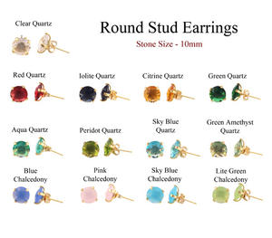 Pendiente de piedra preciosa delicada, corte redondo, cuarzo azul suizo, postes de oreja, Latón chapado en oro, accesorios de joyería de moda atemporales - Product Image 2