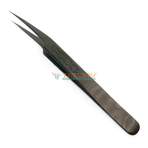 Pinzas para Pestañas TEEJAY Dull Plasma Black Lady Angular Isolation con Punta Fina de Acero Inoxidable y Agarre Perfecto - Product Image 1