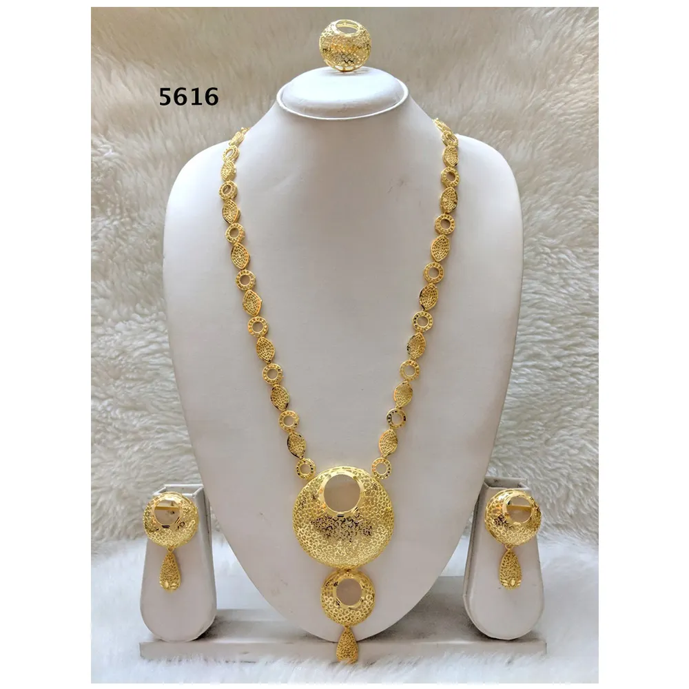 African Wedding Necklace Earrings Ring Bridal Set Gold Color Jewelry