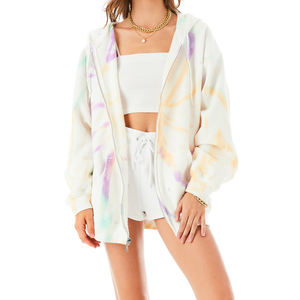 Sudadera con capucha y cremallera con tinte de corbata personalizable para mujer, ropa de calle informal de invierno sostenible de fábrica, parte delantera de punto transpirable - Product Image 5