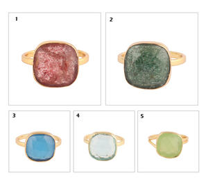 Anillo de cuarzo azul estilo bohemio Unisex, joyería de boda de oro Vermeil de calidad personalizada, forma de cojín facetado, tamaño ajustable - Product Image 2