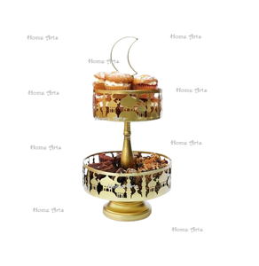 Two Tier Metal Islamic Dates <b>Server</b> Round Shape Gold Color Ramadan <b>Food</b> <b>Server</b> From Manufacturer In India - Product Image 1