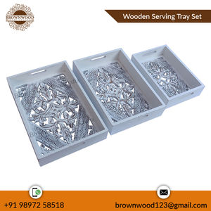 Juego de 3 bandejas talladas a mano de diseño personalizado de calidad superior, bandeja de servicio de madera MDF, mesa de cena de cocina y bandejas organizadoras - Product Image 5