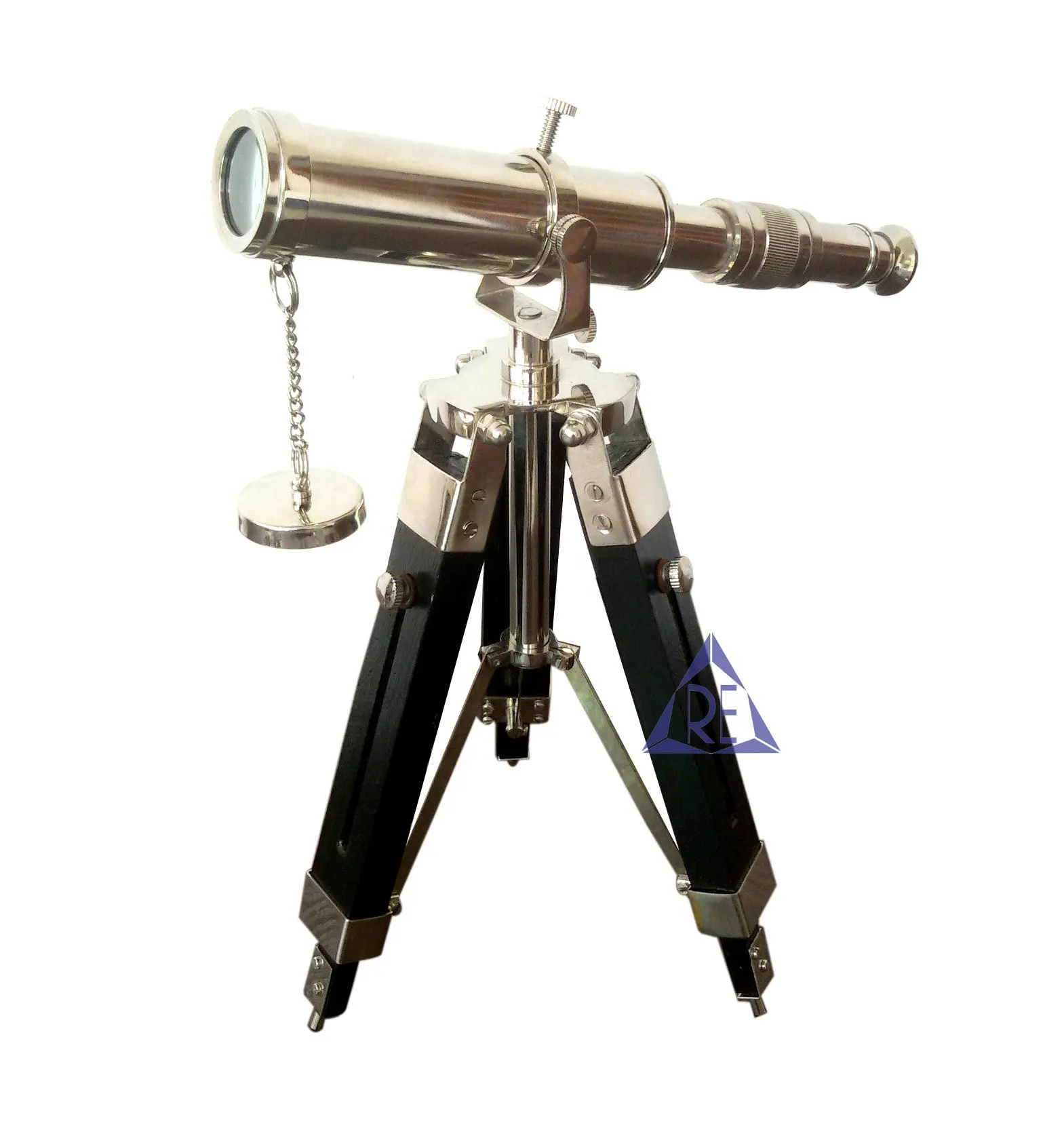 Télescope en verre d'espionnage chromé avec trépied fait à la main Marine Marine portée décor de bureau télescope marin en laiton support de trépied en bois