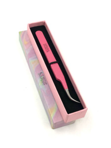 Nouveau Style incurvé rose poudre revêtement argent pointe diamant poignée en acier inoxydable extension de cils pince à épiler Logo personnalisé outils de beauté - Product Image 5