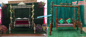 Columpio de boda de pavo real hecho a mano antiguo, trabajo pesado, Columpio de madera tallado fino para bodas, Material de madera de teca - Product Image 5