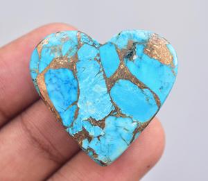 1 Cabochon de cœur de Turquoise cc, gros accessoire en forme de cœur, pierres précieuses effet cuivre - Product Image 1