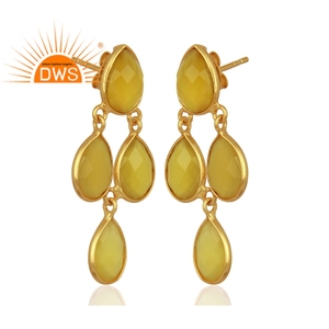 Jaune Calcédoine Pierres Précieuses Boucles D'oreilles Or 18K Plaqué 925 Boucles d'oreilles en Argent Sterling Fabricant De Bijoux - Product Image 2