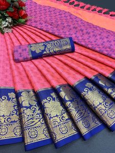 Blusa de algodón mercerizado con diseño exclusivo, blusa a juego de saree con contraste, Pallu y saree - Product Image 2