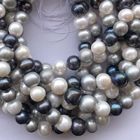 Perles rondes en perles d'eau douce naturelles blanches et noires de 12 à 14 mm, perles multicultivées de haute qualité, fils de perles pour collier de perles