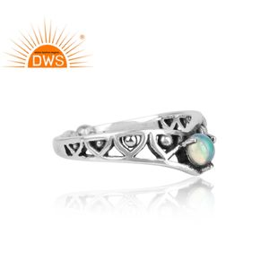 Vintage Style Natural Ethiopian <b>Opal</b> Gemstone Girl's Wedding <b>Ring</b> 925 Sterling <b>Silver</b> Oxidized Stackable - Product Image 3