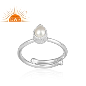 Anillo de Plata de Ley 925 con diseño de corona, joyería fina hecha a mano con piedra preciosa de perla blanca y cabujón de pera - Product Image 2