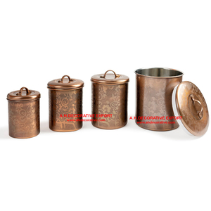 High Quality <b>Tea</b> <b>Canister</b> <b>Set</b> Antique Copper Finish Square Shape with Cover Lid 4 Pieces for Sale - Product Image 1