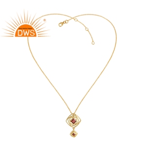 Grenat naturel pierre précieuse plaqué or labyrinthe Illusion Design pendentif collier bijoux en argent en gros Collection classique - Product Image 1