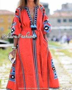 Vestido de lino bordado para mujer, blusa étnica Vintage, ropa de alta calidad - Product Image 2