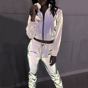 Chándal de 2 piezas para mujer, ropa de abrigo reflectante, chaqueta para mujer, pantalones de entrenamiento de moda, chándal de talla grande - Product Image 2