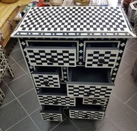 Table basse moderne en verre avec plateau en résine et incrustations en os, style marocain, faite à la main, taille et couleur personnalisables, pour la maison et la salle à manger
