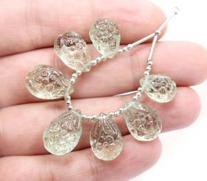 Cuentas de piedra de amatista verde natural 10X14MM a 12X18MM forma de pera con talla de flor suave para la fabricación de joyas - Product Image 6