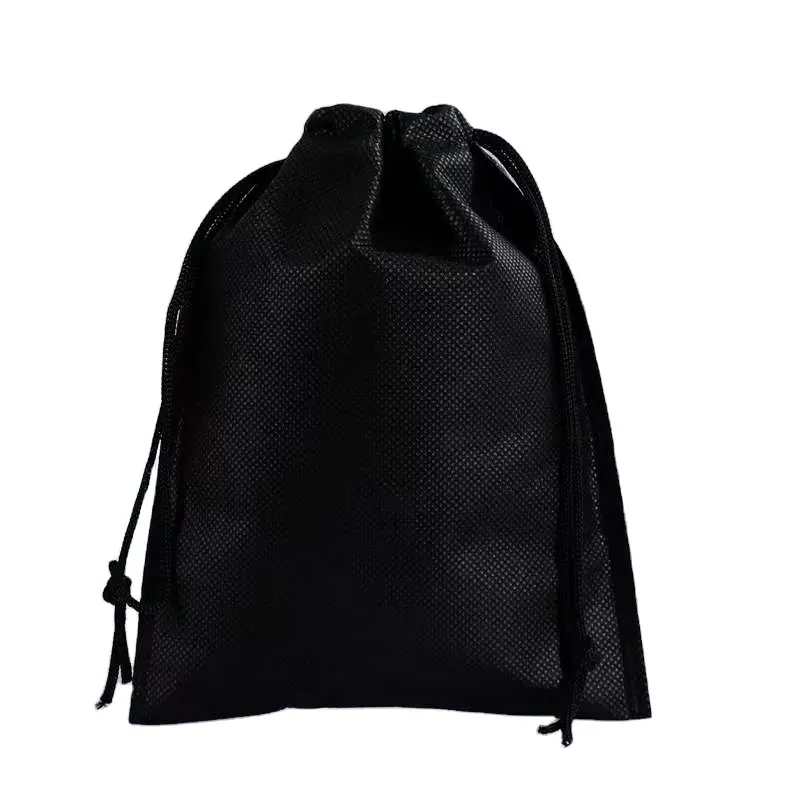 Poşet toz dokunmamış kumaş siyah İpli çanta dalga tasarım olmayan dokuma İpli çanta
