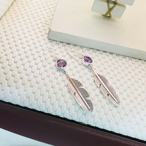 Boucles d'oreilles en argent sterling 925, vente en gros en ligne, boucles d'oreilles en argent 925 avec pierres précieuses, magnifique design plume, améthyste taillée - Product Image 4