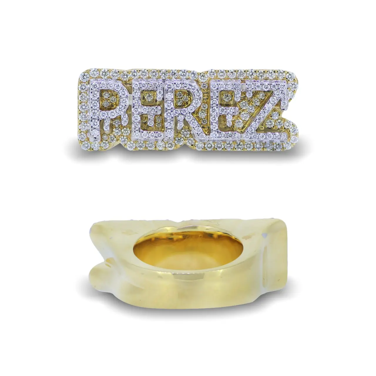 Customised trendy name ring 18k Yellow/White gold - 30 grams of gold weight with 1.93 carats of diamond weight