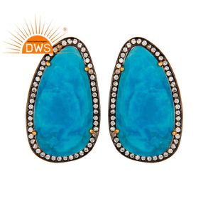 Boucles d'oreilles en pierre précieuse pour femmes, carte Turquoise, en argent Sterling 925, plaqué or, vente en gros, possibilité de vente en gros - Product Image 1