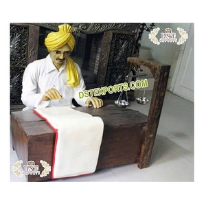 Fabricante de estatuas de fibra Muneem de decoración india, estatua decorativa de fibra de vidrio Rajasthani, estatuas artesanales de fibra de vidrio EE. UU. - Product Image 1