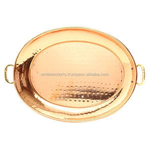 Bandeja de servicio de oro y Metal martillado, ovalada, contemporáneo - Product Image 3