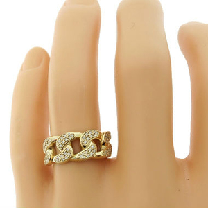 Anillo de Diamantes Natural de 0.75 Quilates con Eslabones Cubanos de Miami en Oro Amarillo de 14k, Anillo Cubano de Diamantes, Anillo Cubano de Oro Sólido de 14k - Product Image 1