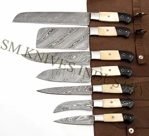 7 pieces Hand Made Unique style Kitchen knives set with leather kit (Smk1070)