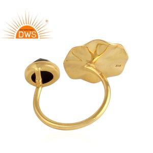 Diseño de disco ondulado 925 anillo de plata chapado en oro para niñas anillo de piedras preciosas de ónix negro Joyería Al por mayor colección clásica - Product Image 3