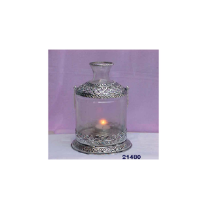 Silver Brass &Clear Glass <b>Tealight</b> <b>Candle</b> <b>Holder</b> Decorative for Home Parties & Festival - Product Image 1