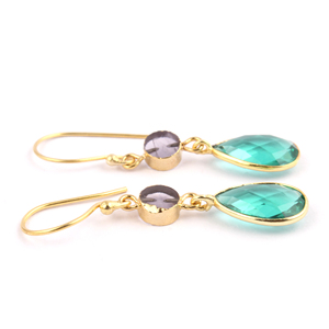 Venta al por mayor pendiente de gota de doble piedra preciosa aguamarina Cuarzo con amatista púrpura latón colgante joyería gancho pendiente regalo para mujeres - Product Image 2