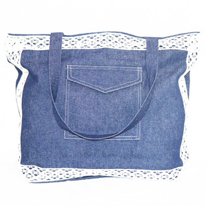 กระเป๋าผ้ายีนส์กระเป๋าช้อปปิ้งกระเป๋าผ้าเดนิมมีกระเป๋าหน้า1ช่องสำหรับผู้หญิงใช้เป็นผู้ผลิตในอินเดีย - Product Image 4