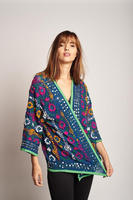Veste kimono vintage en georgette faite à la main en laine colorée brodée Phulkari, magnifique style bohème chic, motif floral unique, manteau pour femmes