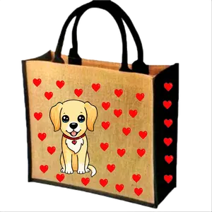 Jute Material and high quality color printed tote jute bags Item grocery bag foldable shopping tote bag made in India