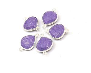 Pierre précieuse en cuivre bleu teint avec connecteur de lunette Double Bail de bijoux en forme de coeur fait main plaqué argent - Product Image 3