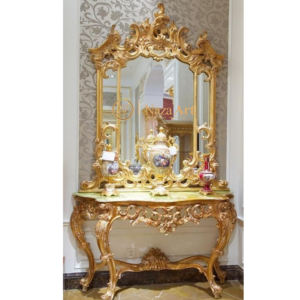 Table console de luxe au design classique européen en bois massif avec des éléments sculptés à la main pour le salon, meubles d'appartement - Product Image 4