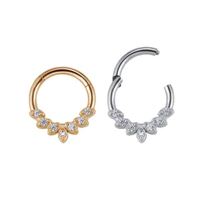 Manufacturer 316L Surgical Steel Prong Setting Cubic Zirconia Gold Plated Clicker Body Piercing Jewelry Nose Ring