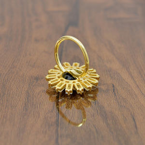 Gorgeous 18k Gold Plated <b>Black</b> <b>Onyx</b> Gemstone Floral <b>Ring</b> Wholesale Sterling Silver Sunflower <b>Rings</b> for Women's Weddings Parties - Product Image 3