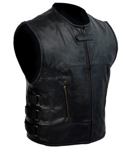 Chalecos transpirables de cuero genuino para hombre, a la moda, de buena calidad, negro, para motocicleta y carreras - Product Image 1