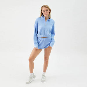 ชุดสเวตเตอร์ผ้าฝ้ายมีฮู้ดสำหรับผู้หญิงชุดกางเกงขาสั้นมีฮู้ด2ชิ้นสำหรับฤดูใบไม้ผลิ - Product Image 2